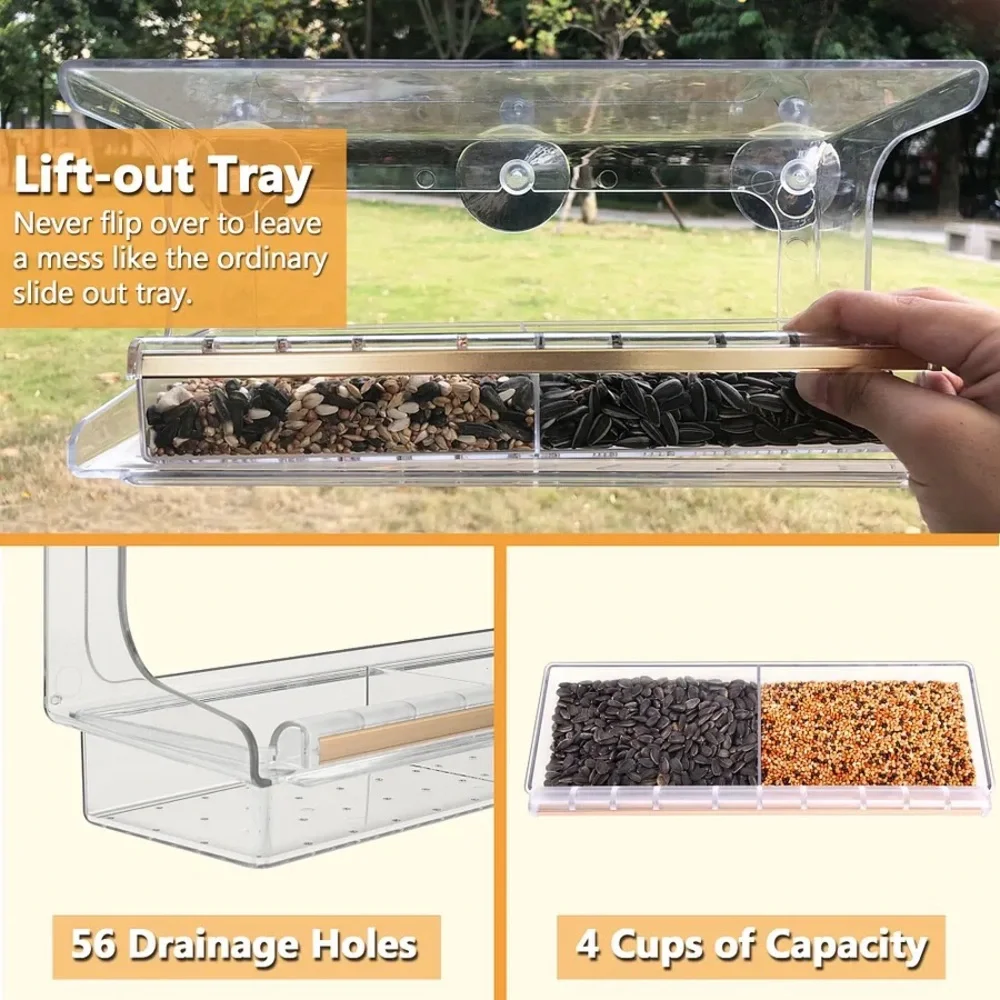 Lujii Window Bird Feeder, Clear, New